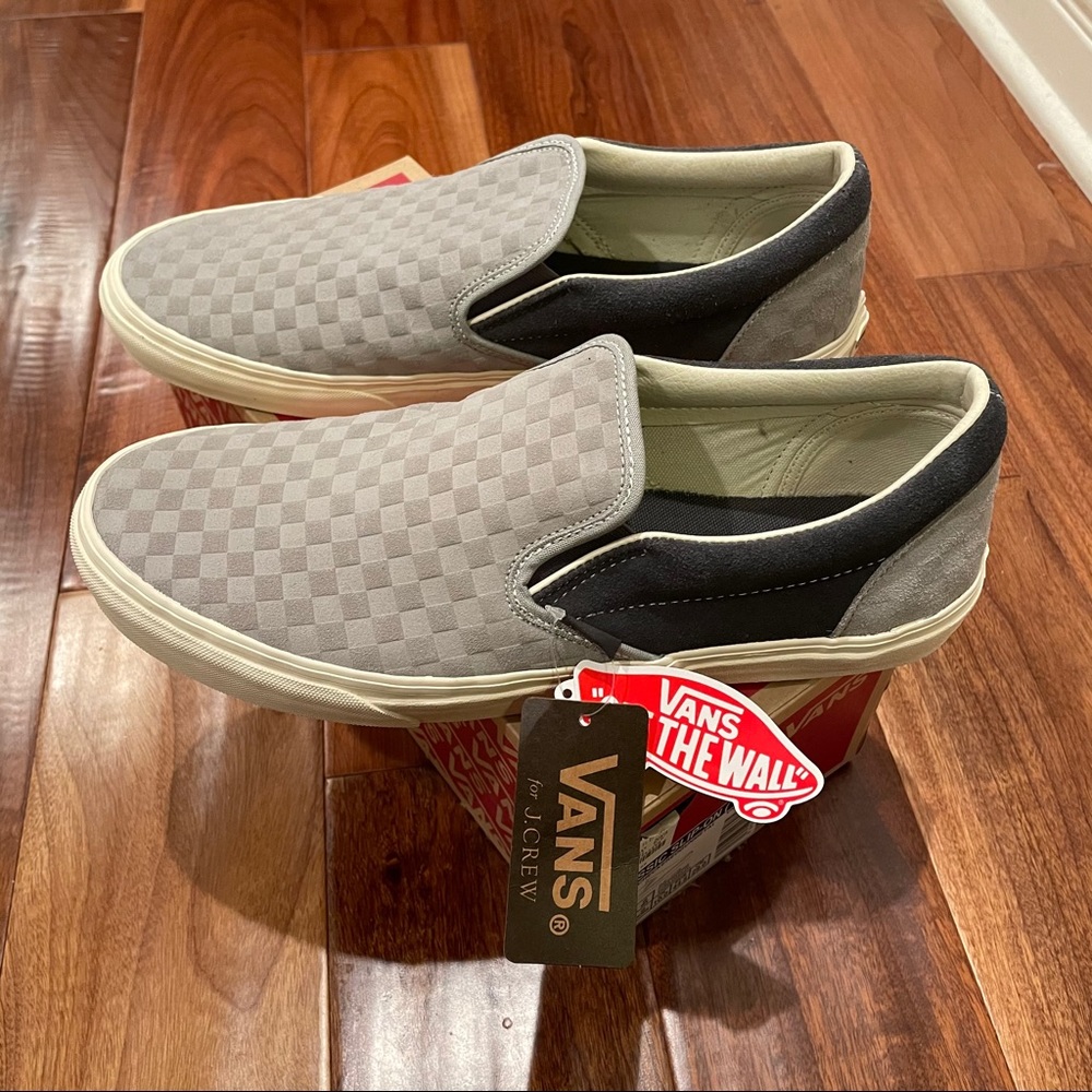 Vans J.Crew SLIP-ON Grey Suede Checkered Gunmetal